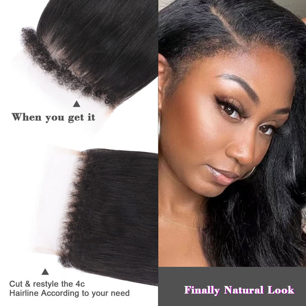 Mazzy | 5x5 HD Lace Closure Natural Hairline With 4C Curly Baby Hair Straight Bleached Invisible Knots