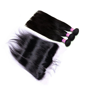 Straight Hair 3 Bundles With Lace Frontal Deal 100% Virgin Human Hair