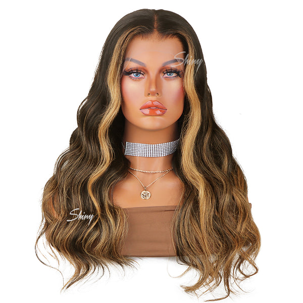 Jasmin | Brown Human Hair Highlight Blonde Gluelesss HD Lace Wig