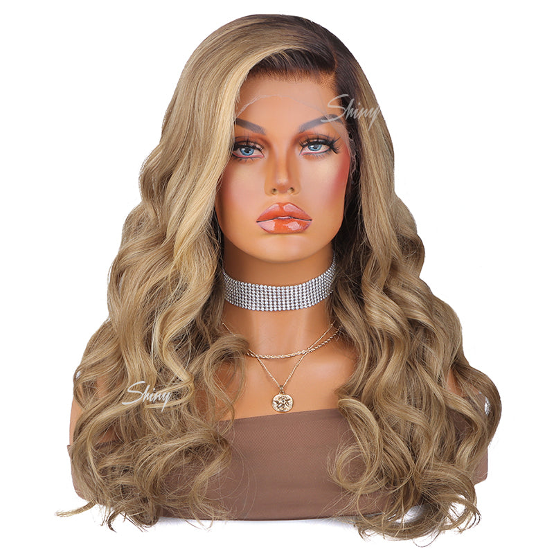 Lasha | Glueless HD Lace Human Hair Wig Highlight Blonde Dark Roots ...