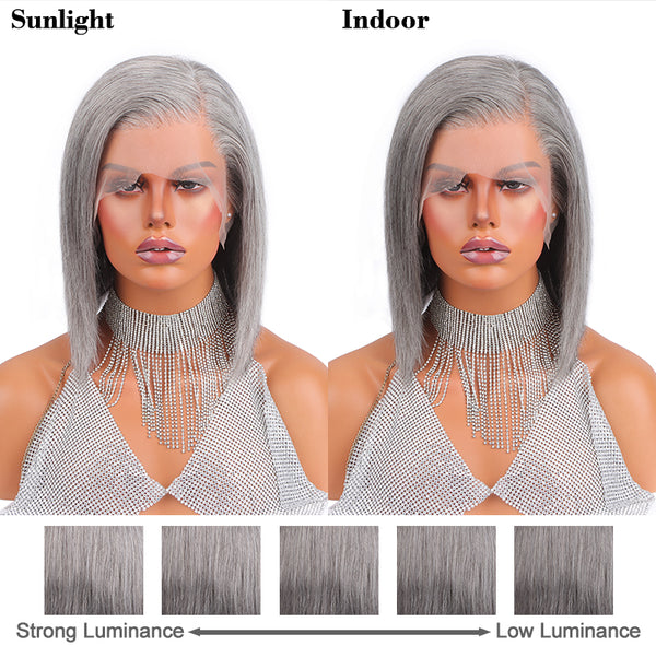 Lyn | Human Hair Salt And Pepper More Gray Fashion Lace Bob Wig Beginner Friendly