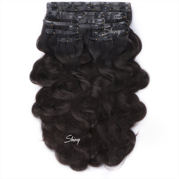Shelley | Black Hair Clip In Extensions Natural Color Body Wave 100% Human Hair