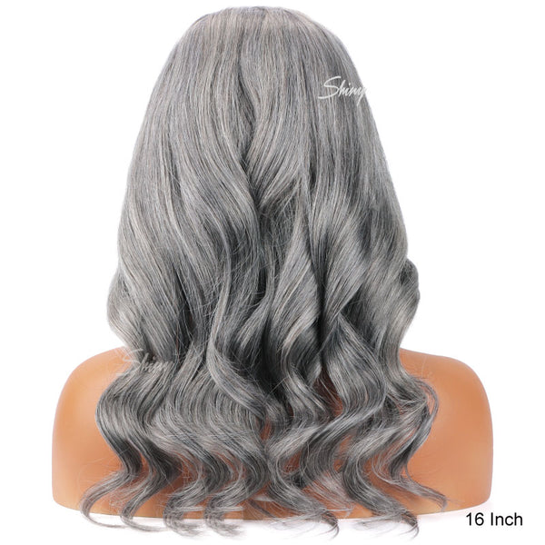 Galeun | Human Hair Salt And Pepper More Gray Long Hair Lace Frontal Wig Beginner Friendly