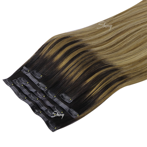 Aurora | PU Clip In Hair Extensions Ombre Blonde Highlights Human Hair