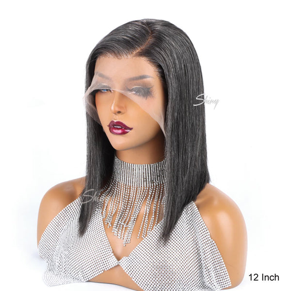 Gray | Salt And Pepper Gray Color 13X4 Lace Frontal Bob Straight Wig Plus Seamless Lace