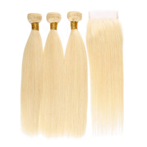 613 Blonde 3 Bundles With Closure Human Hair | Myshinywigs®