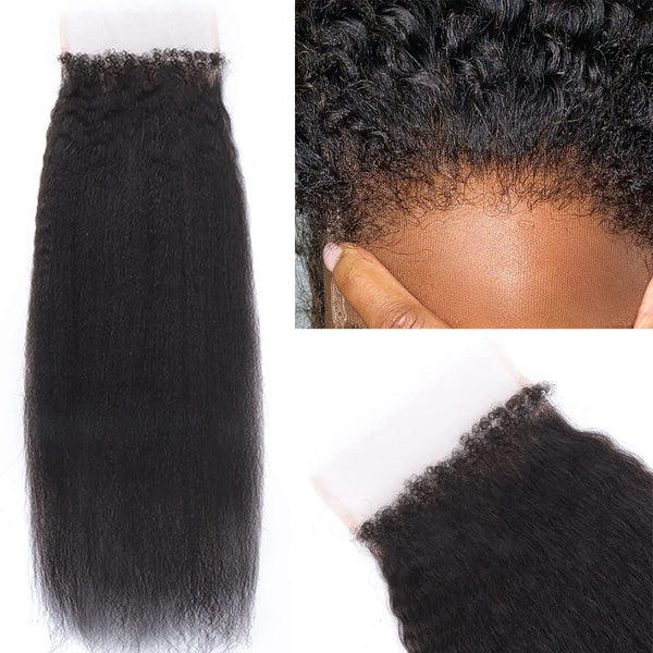 Lonato | 5x5 HD Closure Thin Kinky Straight Natural Hairline With 4C Curly Baby Hair Pre Bleached Knots Human Hair