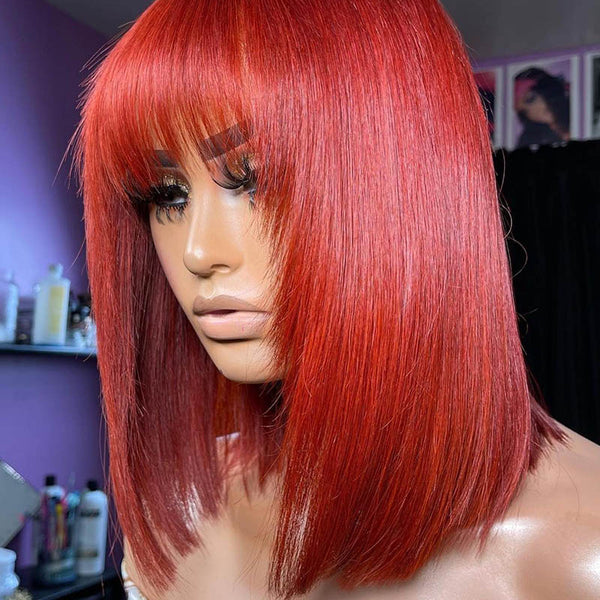 Heloise | Quick Install Straight Red Color Bang Bob Wig 100% Human Hair