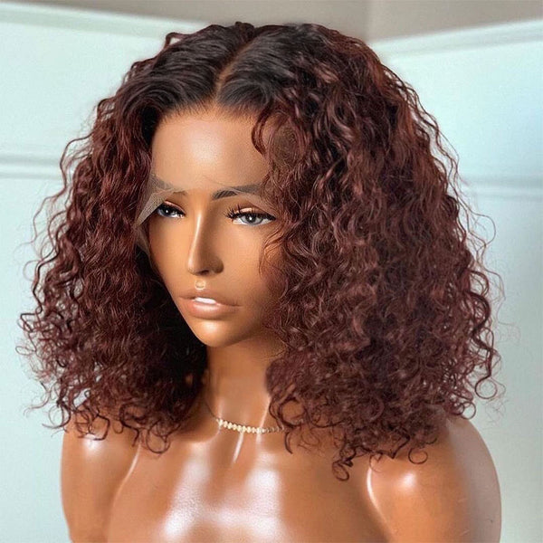 Lila | Reddish Brown Color Deep Curly 5x5 HD Lace Bob Wig 100% Human Hair