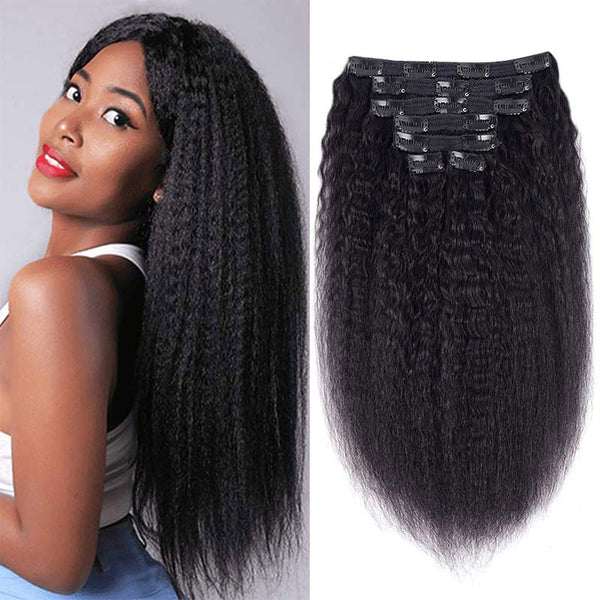 Max | Clip In Hair Extensions Natural Color Kinky Straight Real Human Hair
