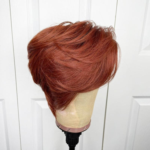 Olga | Pixie Cut Straight Bob Highlight Wig Orange Brown Human Hair Wigs