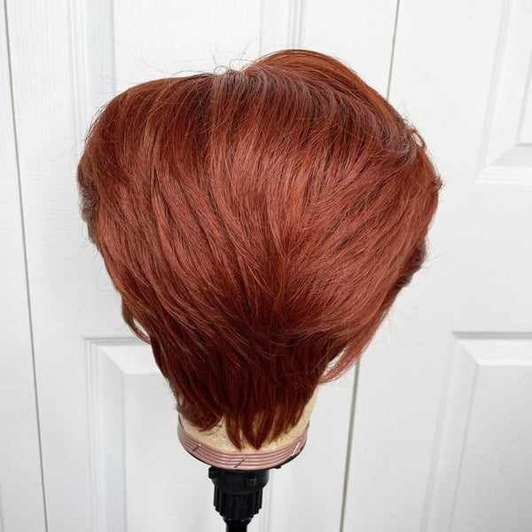 Olga | Pixie Cut Straight Bob Highlight Wig Orange Brown Human Hair Wigs