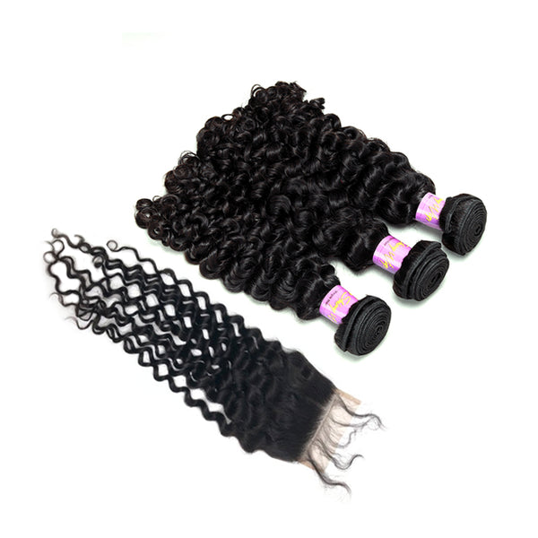 Italy Curly Hair 3 Bundles With Lace Closure Deal 100% Virgin Human Hair